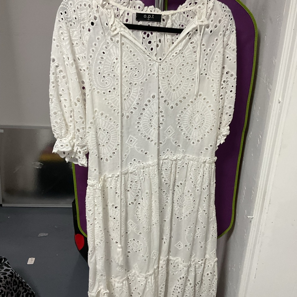 OP White Long Sleeve Eyelet Dress
